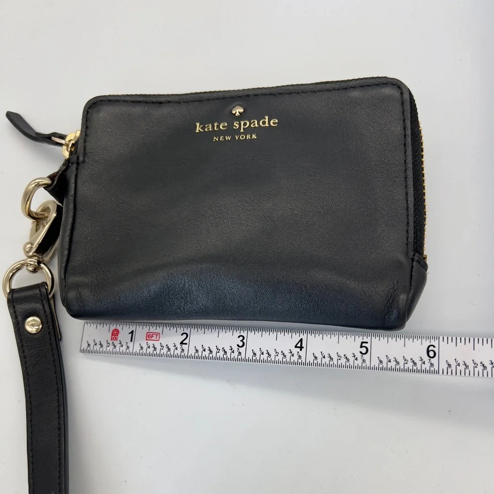 kate spade Black Leather Zip Wristlet with Gold Hardware